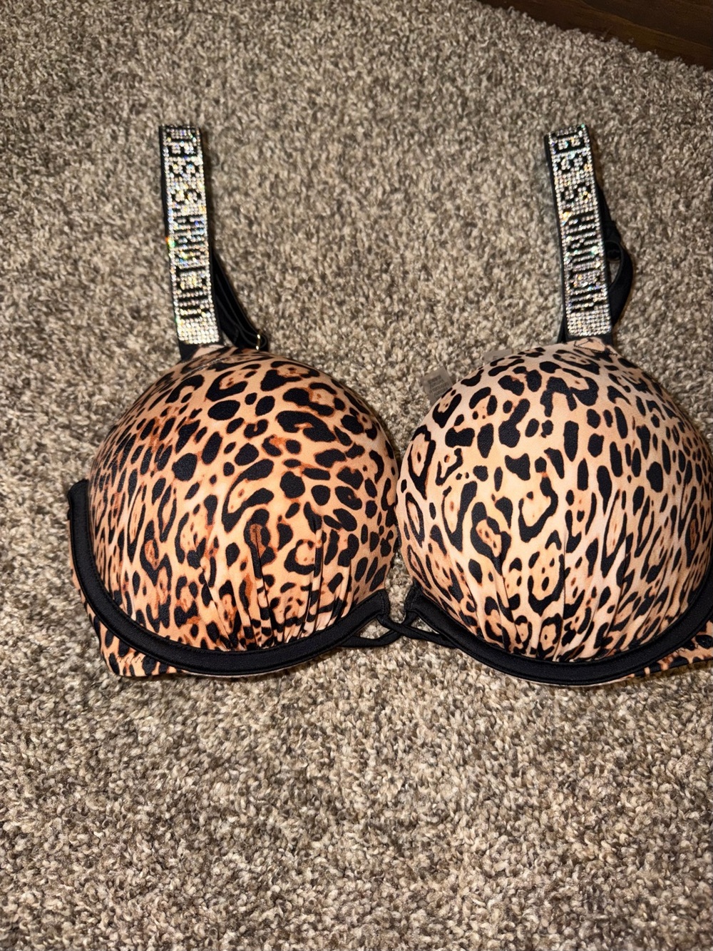 Victoria’s Secret Push Up Bikini Underwire Leopard Rhinestone Straps 32D